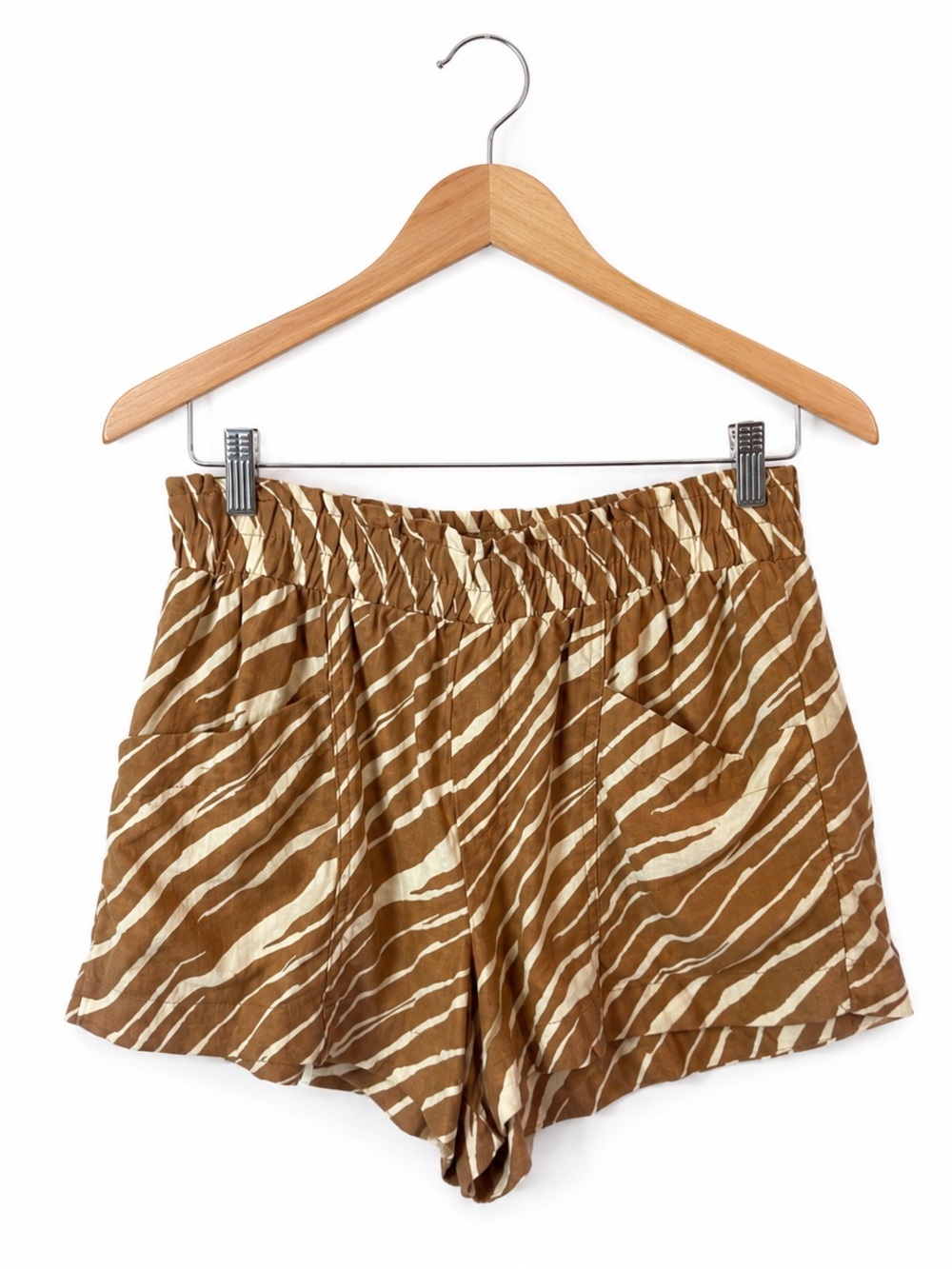 A New Day Zebra Print Shorts Medium Brown Pull On Linen Blend Beach Boho